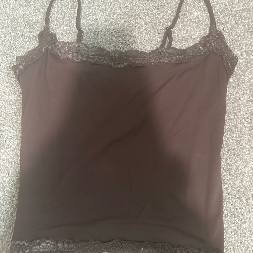 Lace-Trim Brown Satin Camisole